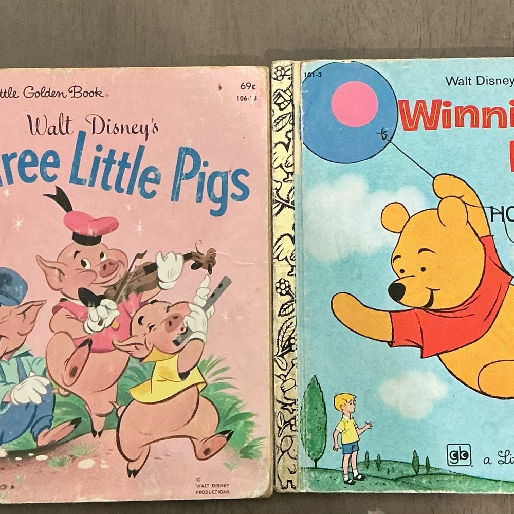 Walt Disney Pink Three Little Pigs Little Golden Book & Winnie the Pooh Vintage